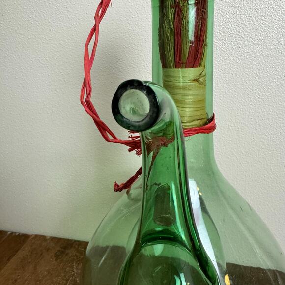 Green‎ Glass Wine Decanter Jug Vintage Italian Hand Blown Ice Chamber Terrarium - Picture 6 of 11